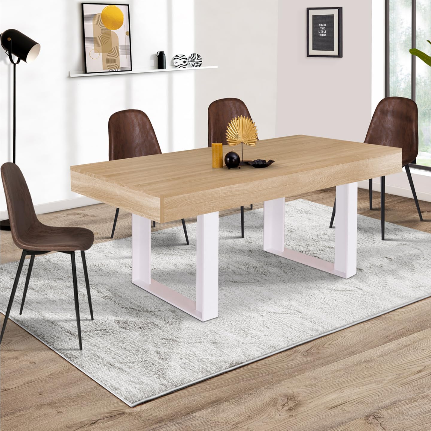 IDMarket - Table à Manger Rectangle Phoenix 6 Personnes Bois et Blanc 160 cm
