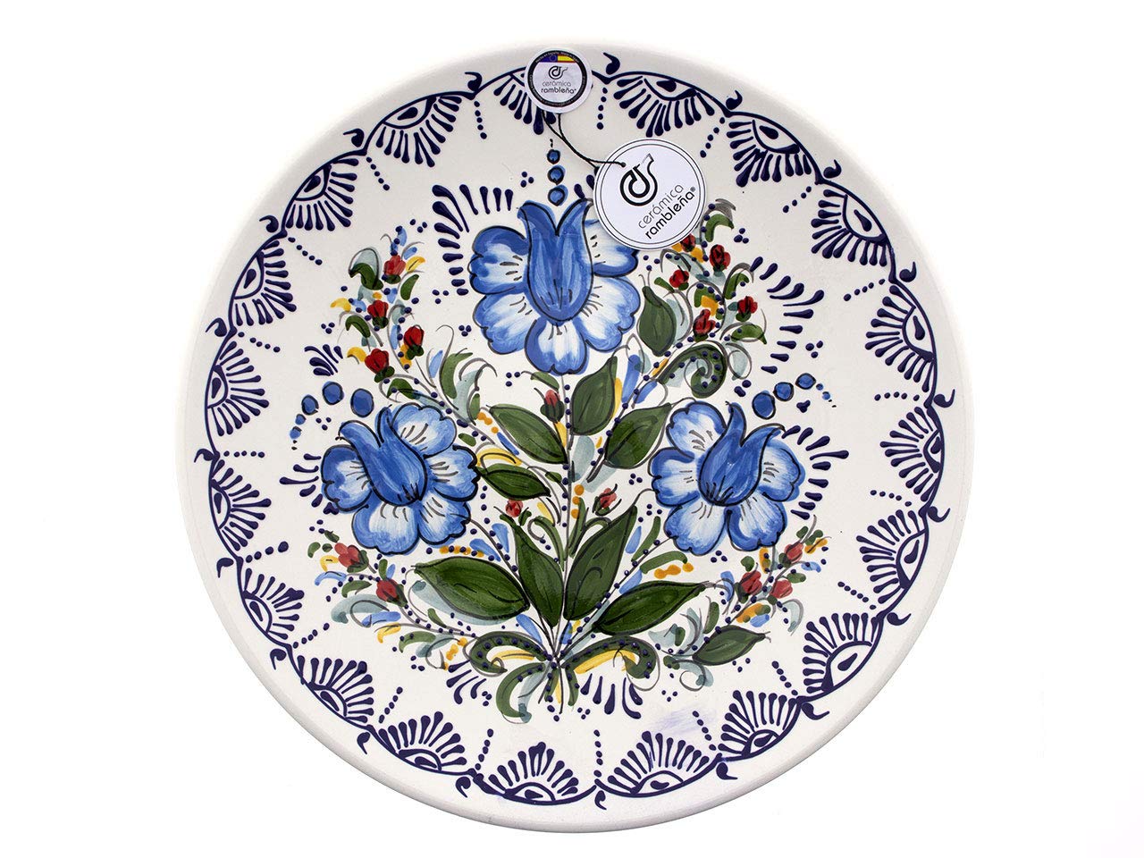CERÁMICA RAMBLEÑA | Plato decorativo para colgar en pared | Plato de cerámica | Plato de pared | Plato pared Modelo D32 | 100% Decorado a mano | 35x35x5 cm