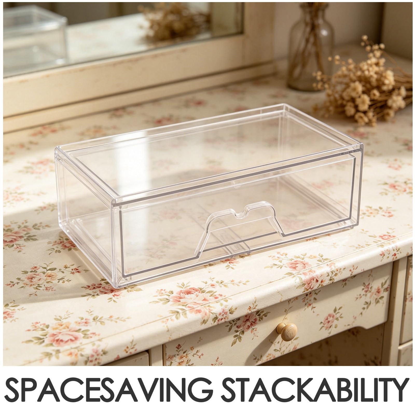 Set da 2 Cassetti Trasparenti in Acrilico Impilabili per Organizzazione da Scrivania e Bagno, Design Raffinato e Salvaspazio per Uso Versatile