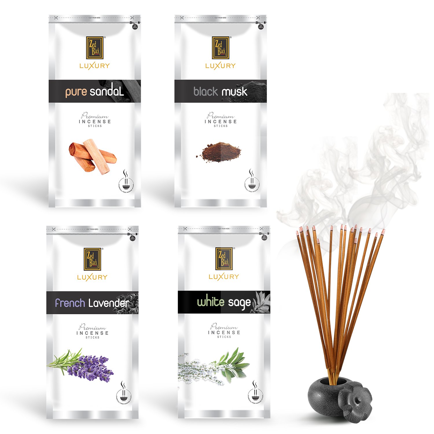 Zed Black Luxury Premium Fragrance Incense Sticks Combo of 4 Different