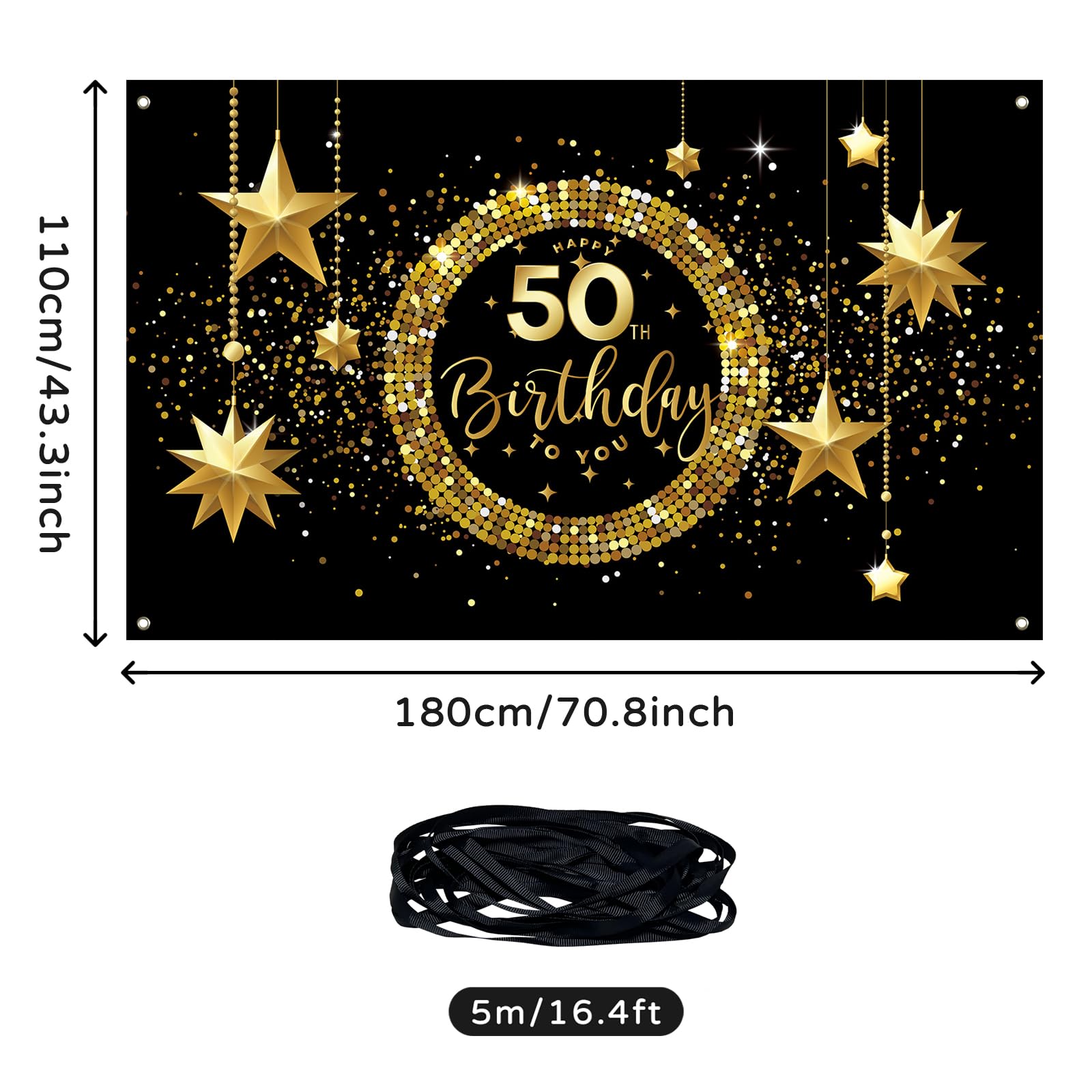 Striscione Compleanno 50 Anni KOLIPHY - Decorazione Parete 180x110 Cm In Tessuto Poliestere Per Feste