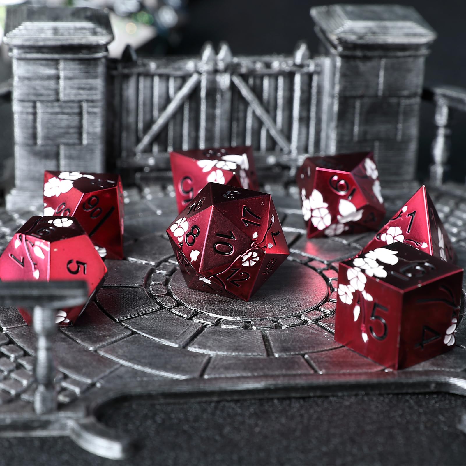 Elifel Metal DND Dice Set 7 PCS Flower Metallic Heavy Solid D&D Dice Set for Dungeons and Dragon TTRPG Tabletop Role Playing Game - Image 4