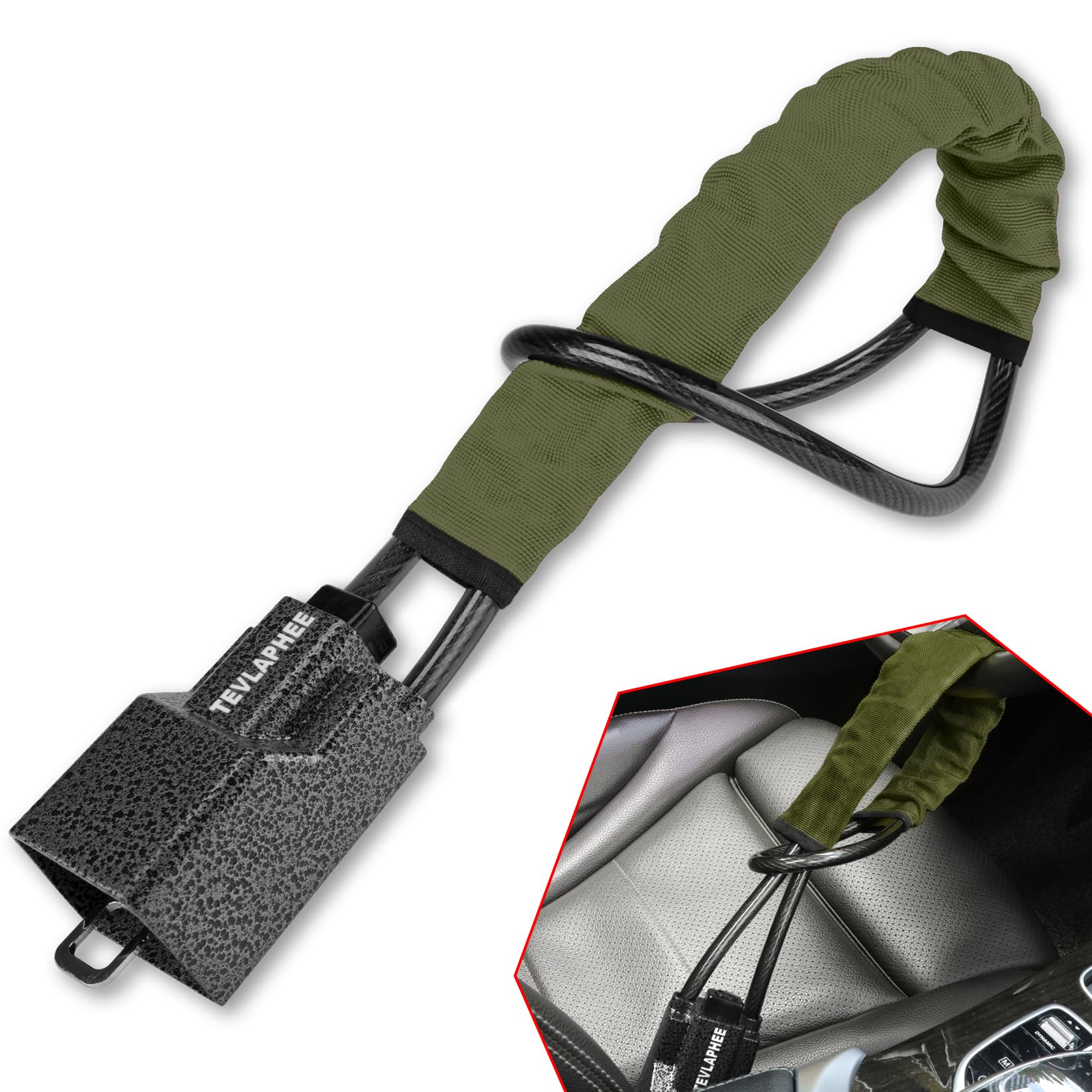 Tevlaphee Lenkradkralle Aufgerüstetes, Lenkradschloss für Auto, Metallkopf, Sichtbares Auto-Diebstahlschutzgerät, Robuste Ausführung, Universelle Passform, 3 Schlüssel (Grün)