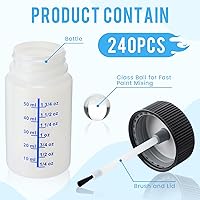 Vista 3 de Mumufy 120 botellas de pintura de retoque con cepillo y tapa, botella vacía de retoque con bolas de mezcla, capacidad de líquido de 2 onzas