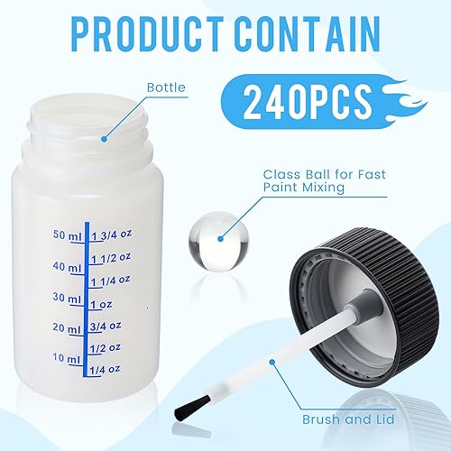 Miniatura 3 de Mumufy 120 botellas de pintura de retoque con cepillo y tapa, botella vacía de retoque con bolas de mezcla, capacidad de líquido de 2 onzas,