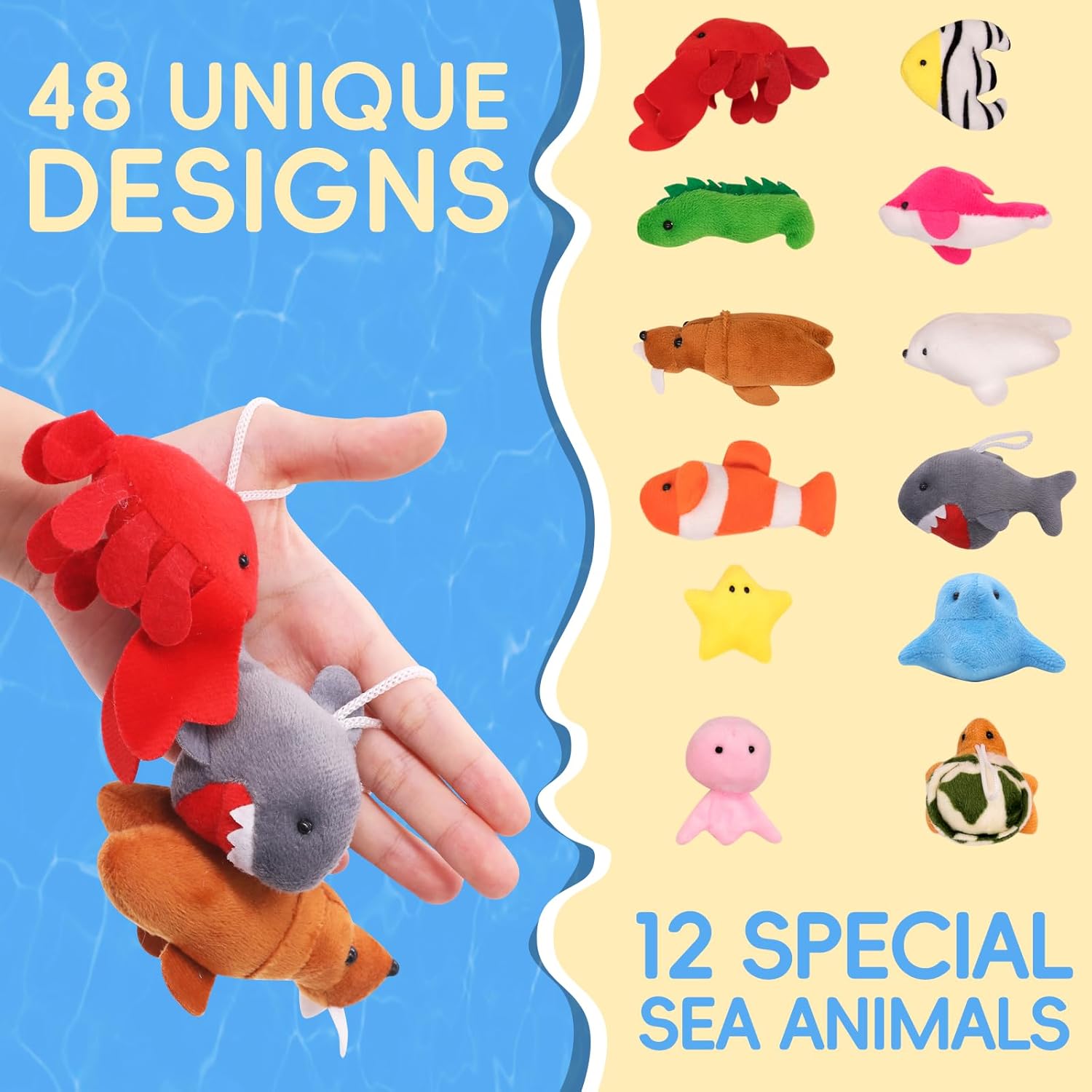 JoyRapt 48 Pack Small Sea Stuffed Animals Bulk Gifts for Kids (2.3/2"-2.5/3.5" Each), Birthday Party Favors Toys for Classroom Prizes, Goodie Bag Pinata Fillers, Carnival Treasure Box Toys (48PCS)