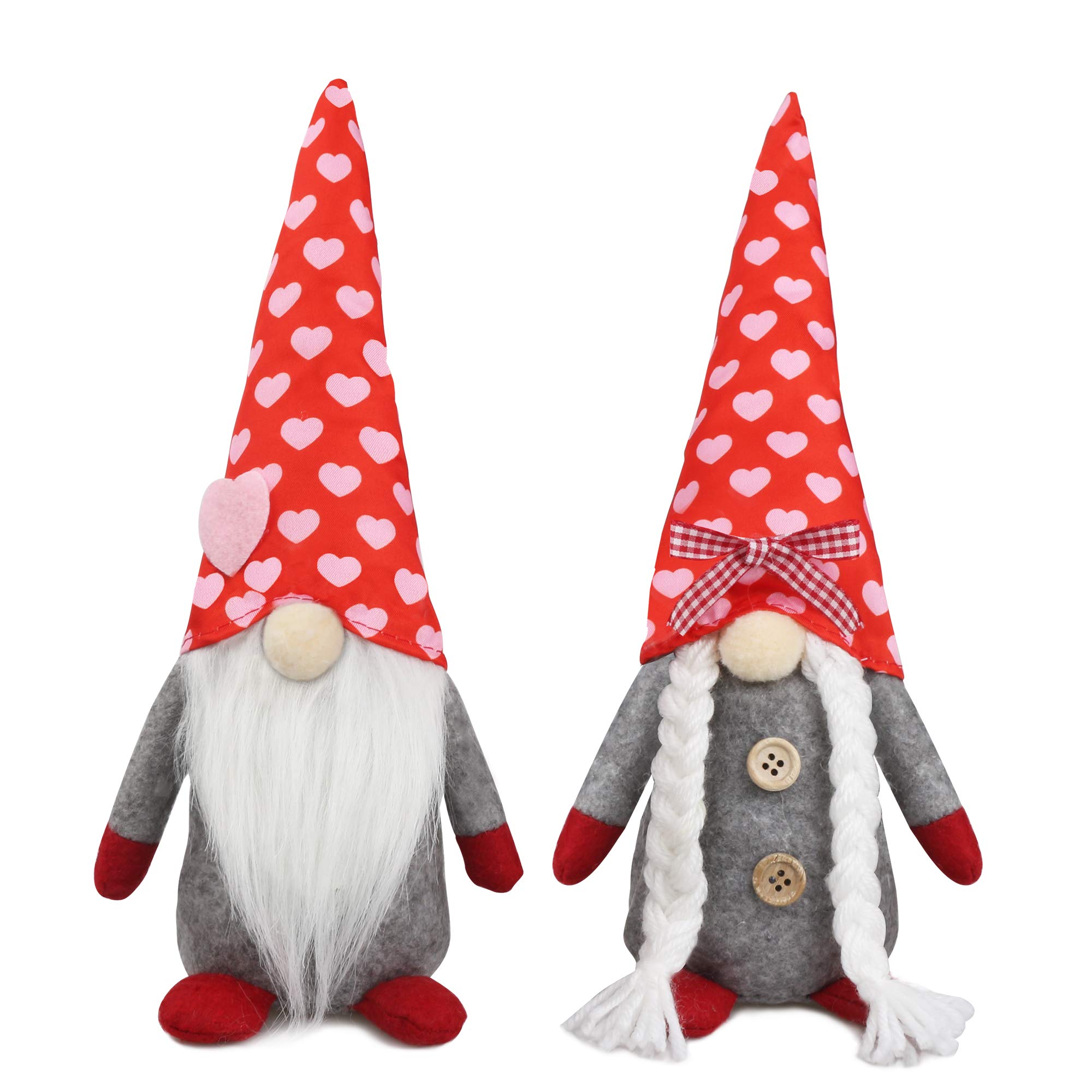 Partyprops 2Pcs Valentines Gnomes Plush Decorations - Valentines Day Mr & Mrs Handmade Swedish Tomte Decor - Valentines Home Table Elf Gnomes Decor Ornaments -Sweet Valentines Gift - 11inch