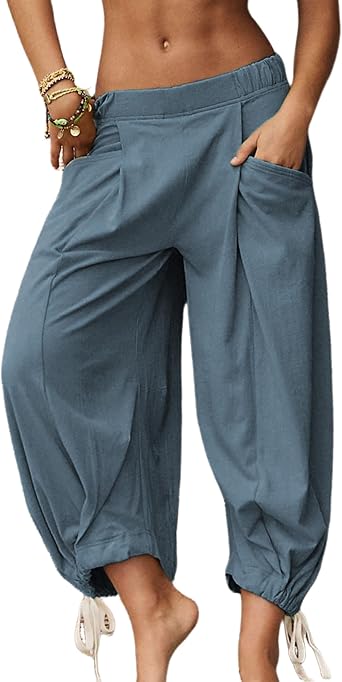 بنطلون كارجو مريح للنساء من SCUSTY برباط خصر وساق واسعة بنطلون برميل حريم Palazzo ملابس كاجوال من Boho مع جيوب