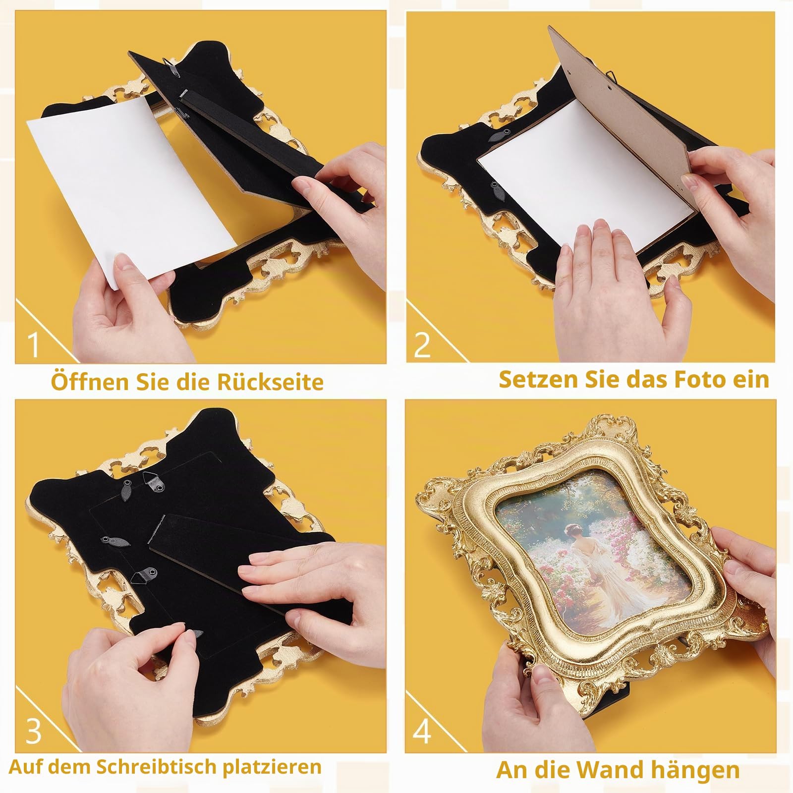 5 Stück Goldenes Vintage Bild Antikes Harz Fotorahmen Set Für 10.2x15.3/12.7x17.8 antikgoldenen Galerie Wandrahmen Kleiner Luxuriöser Wandbehang Dekoration Für Galeriewand Fotoausstellung