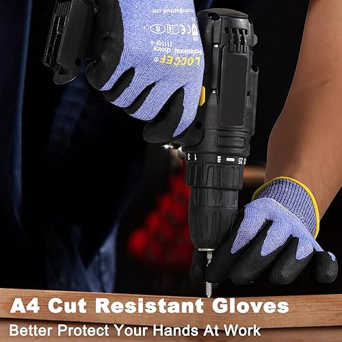 Miniatura 6 de LOCCEF 3 pares de guantes de trabajo de seguridad, compatibles con pantalla táctil, destreza superior, guantes de trabajo resistentes a cortes de