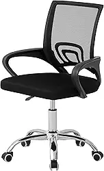 Cadeira de Escritório Secretária Giratória com Encosto Arco Confortável em Malha Respirável, Preta, Base Cromada, 5 Rodinhas, Home Office