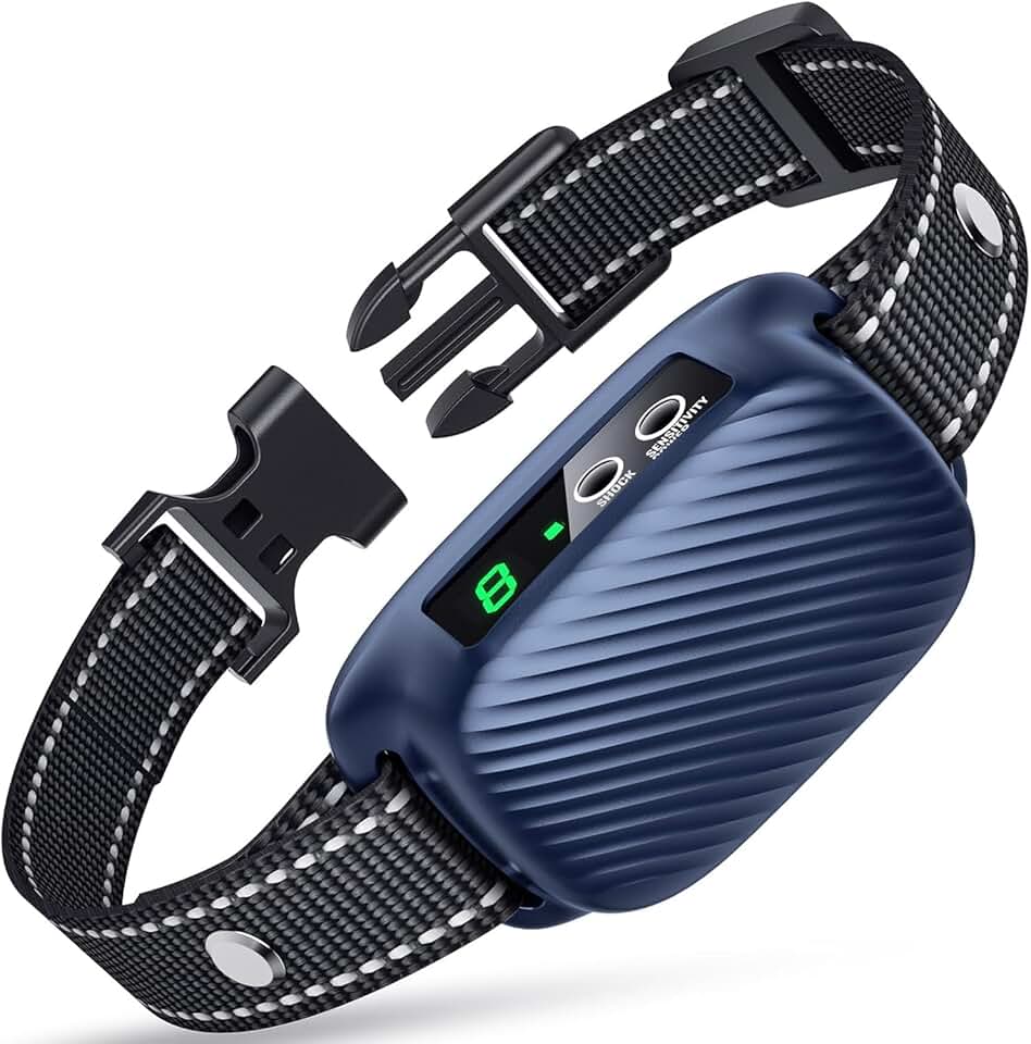 Dog Bark Collar, Smart Anti Bark Collar with 8 Sensitivity Levels, Rechargeable Auto No Barking Collar with 3 Training Modes Beep Vibration Optional Shock for Large Medium Dogs-B05