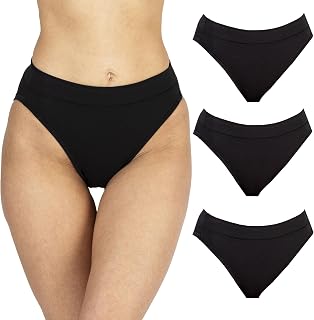 Organic Cotton Underwear Women's 3 Pack. High Waist, High Cut bikini brief. (Black 3Pack, Multi Colors 3Pack)