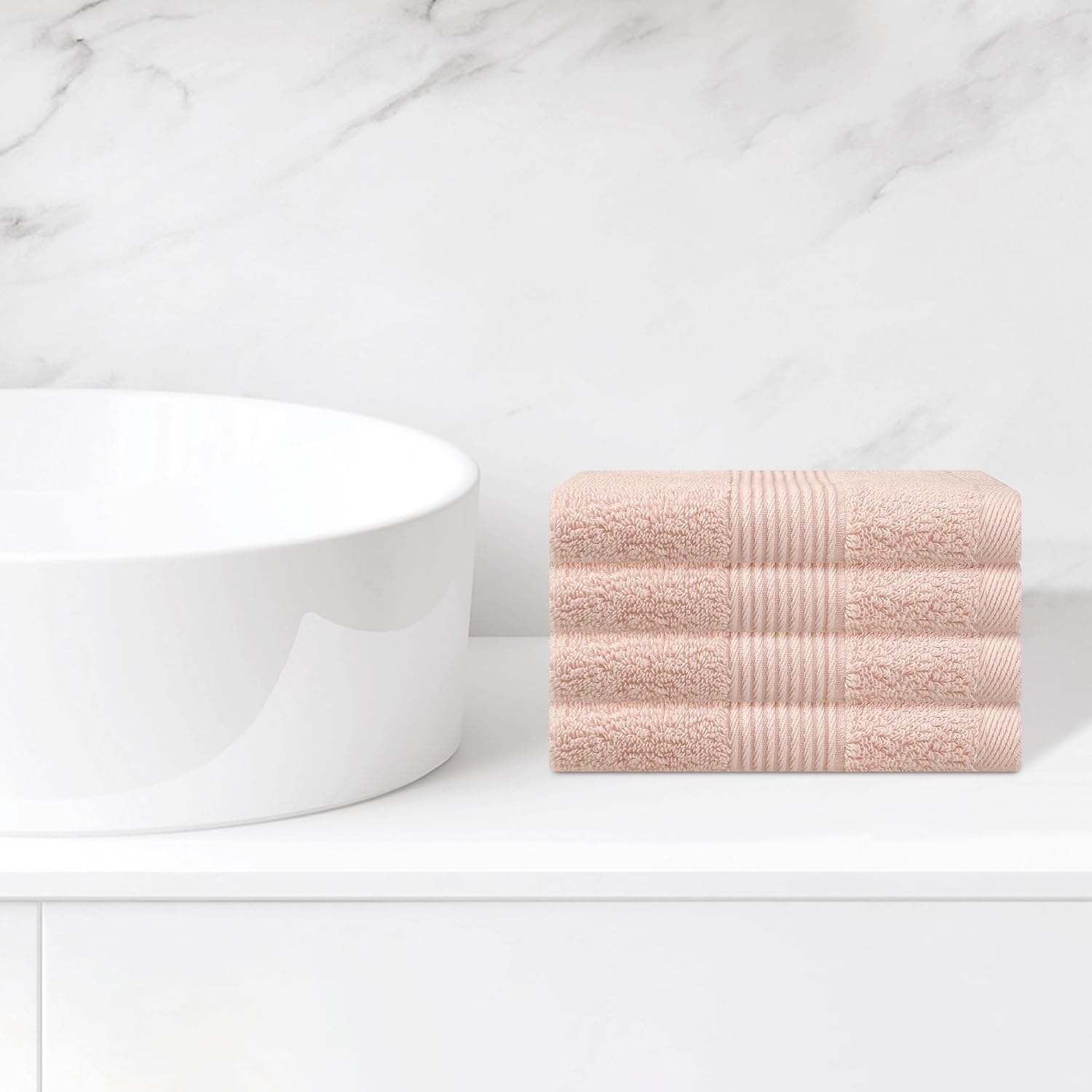 Cotton Wash Cloths for Face, Striped Face Cloths, Highly Absorbent and Lightweight Towels for Bathroom, Hotel, Spa 13" x 13" 4 Pack Pink image 2