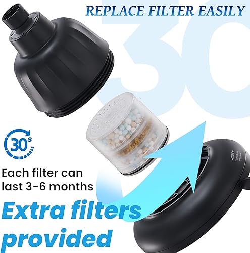 Miniatura 6 de Ryamen Cabezal de ducha con filtro, cabezal de ducha filtrado para agua dura, cabezal de ducha fijo de lluvia de alta presión de 5.5 pulgadas con 6