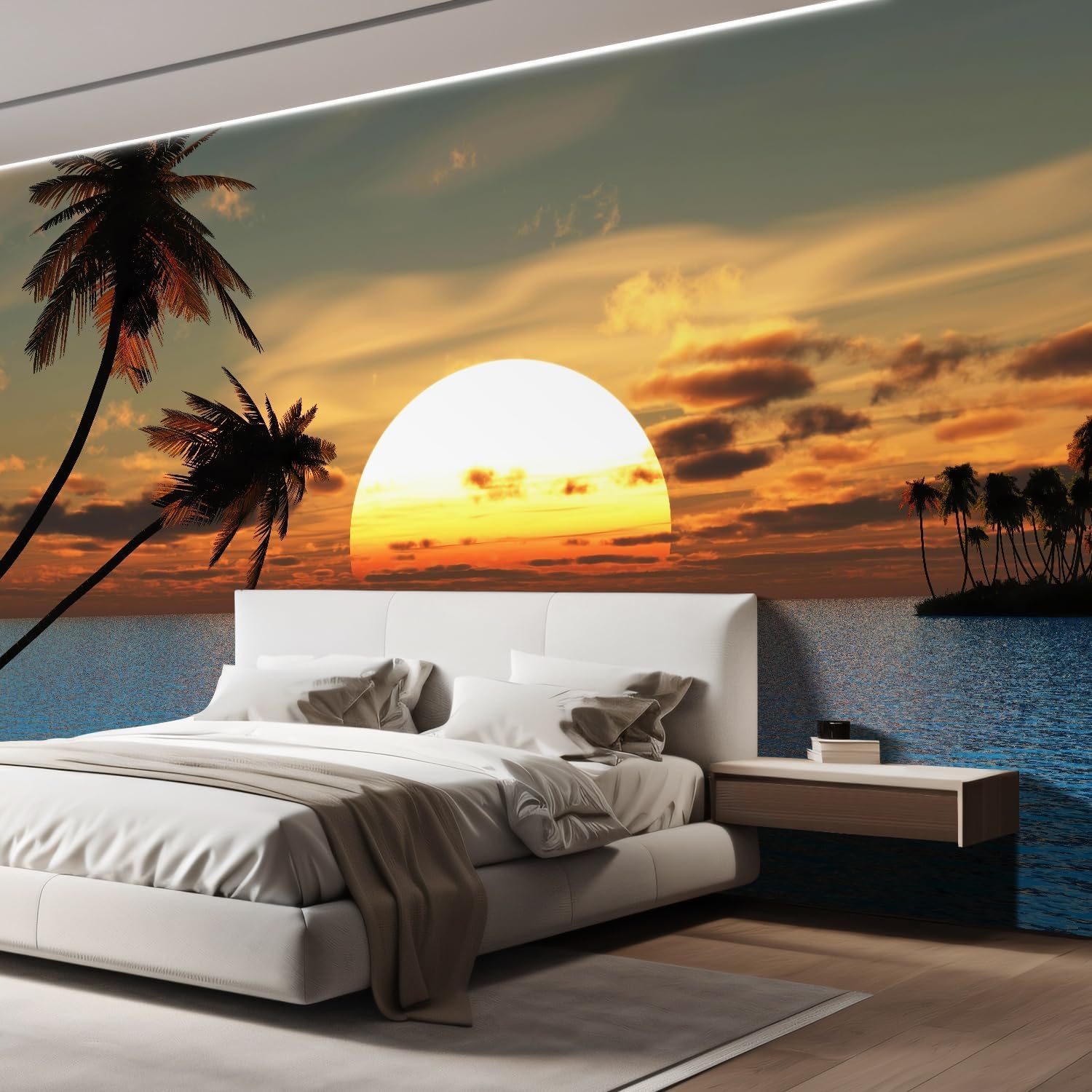 wall26 Wall Sticker/Wall Mural Beautiful Tropical Palm Trees on The Beach at Sunset, Not Peel and Stick, Non-Woven Wallpaper Decorative for Bedroom, Living Room, Office - 96x144 inches