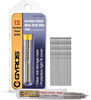 GYROS 12 PCS #68 Micro Drill Bit Set – Small Drill Bits for Jewelry, Plastic, Resin, & Soft Metal – Carbon Steel Wire Gauge Mini Twist Drill Bit Set for Pin Vise Hand Drill & Rotary Tool