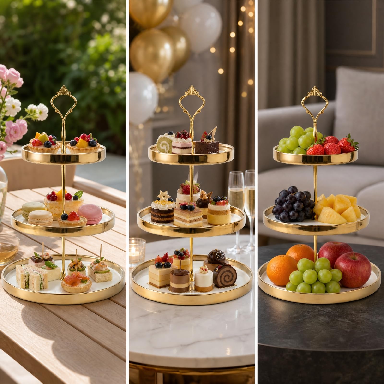 Présentoir à Trois Étages En Céramique Support à Dessert Poignée peu Encombrant Tr Présentation pr Fê Célébratio