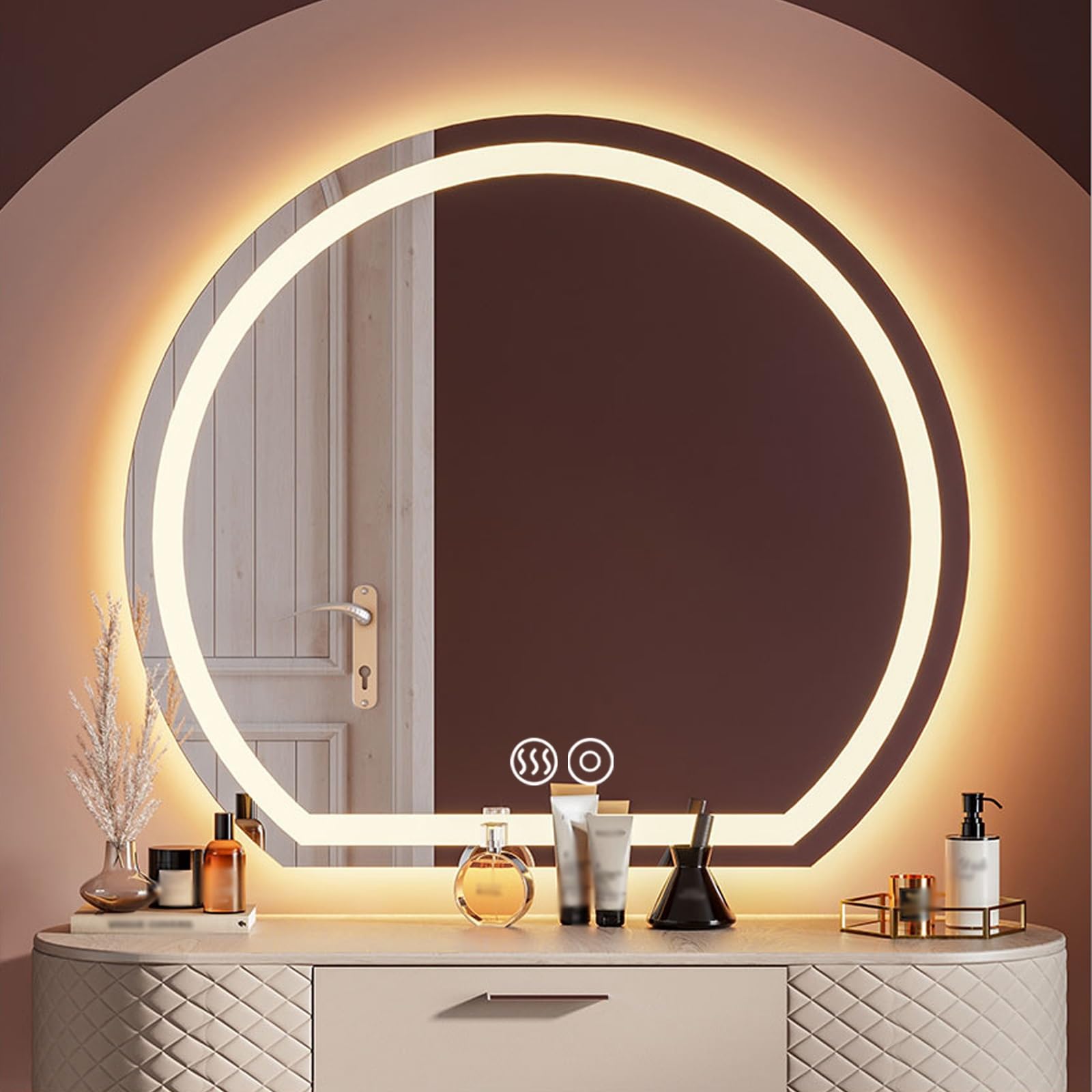 Specchio Da Bagno LED 3 Colori - Specchio Semicircolare Con Touch, 50-80cm, Antiappannante - Foto 2
