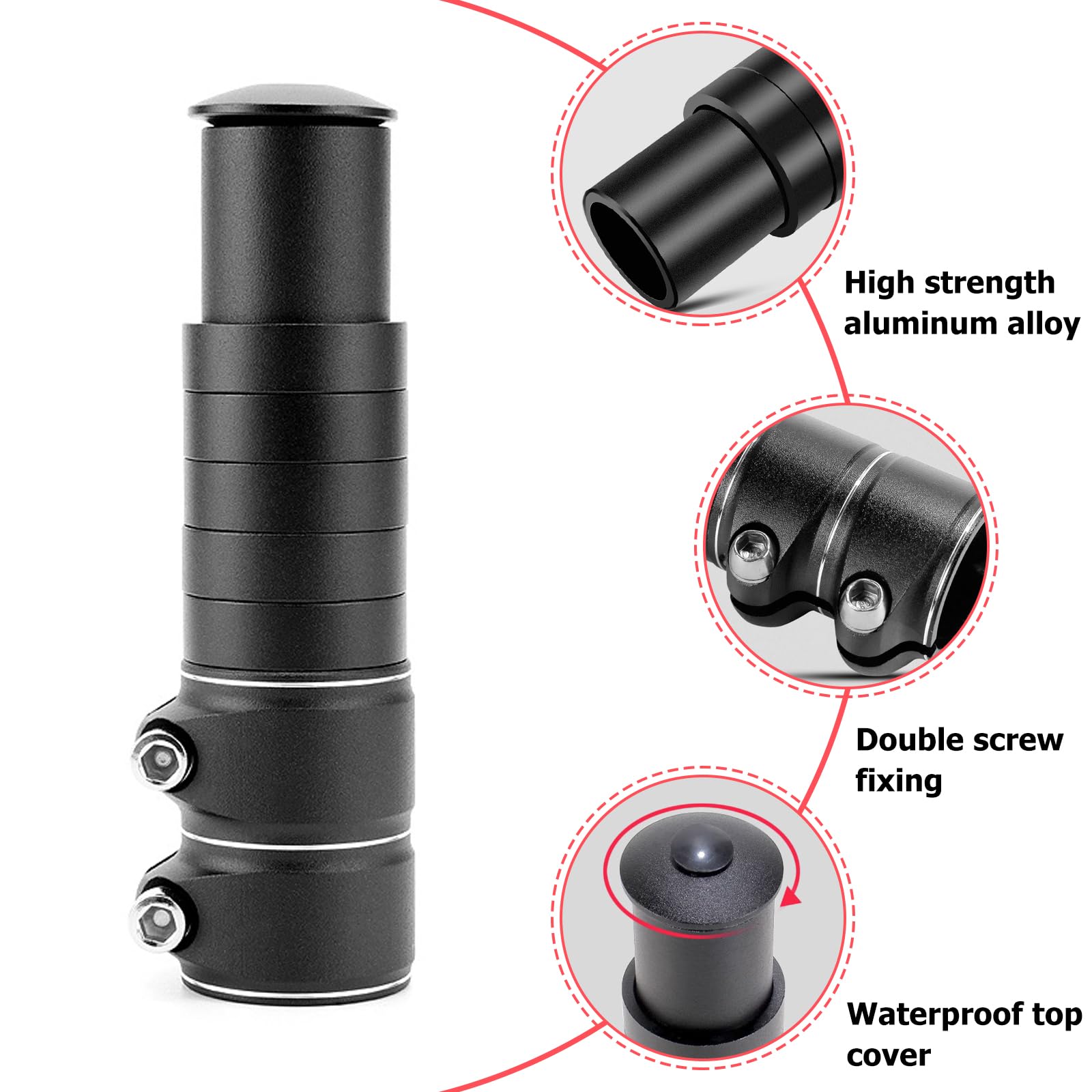JAWAI Rehausse Potence De Guidon Vélo VTT - Rallonge Réglable 28,6 Mm Pour Vélo De Route Et BMX - Noir