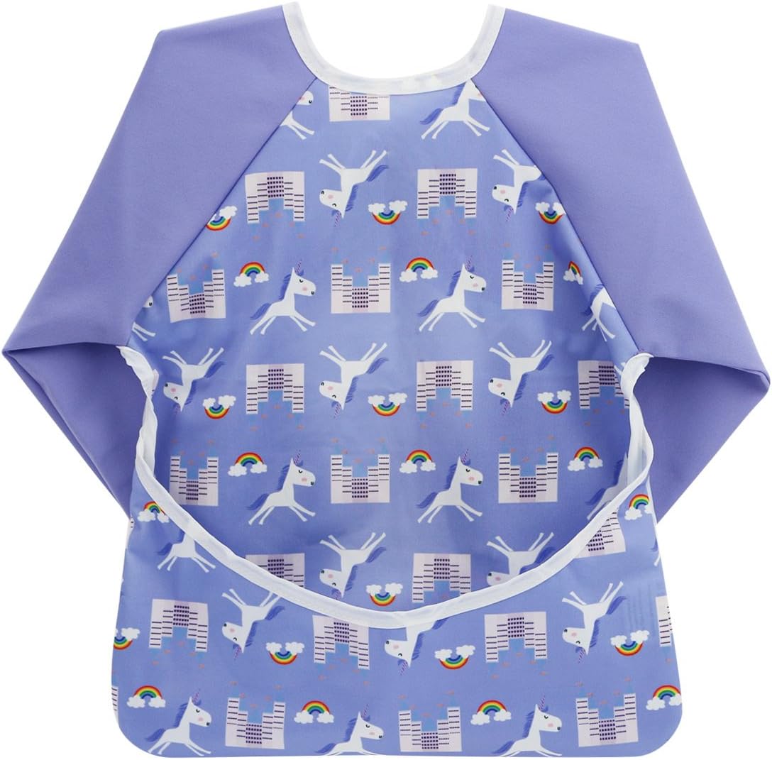 Hi Sprout Toddler Baby Waterproof Sleeved Bib, Bib with Sleeves&Pocket, 6-24 Months