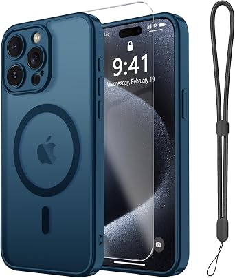 Magnetic Case for iPhone 15 Pro Max Case with Screen Protector+Wrist Strap