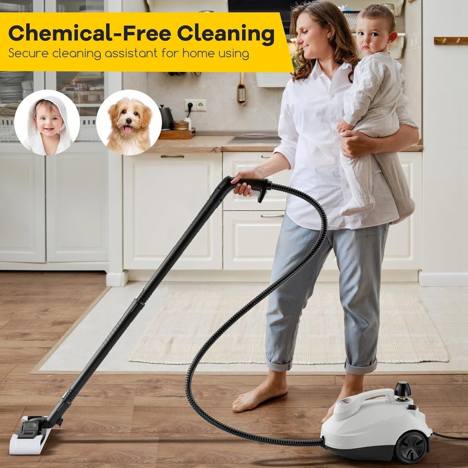 2000w Steam Cleaner, 5 Bar Handheld Steam Mop With 1.8l Tank & 15 Accessories, Multipurpose Household Steamer Cleaning Machine For Carpet Floor Window Sofa Upholstery Car, White