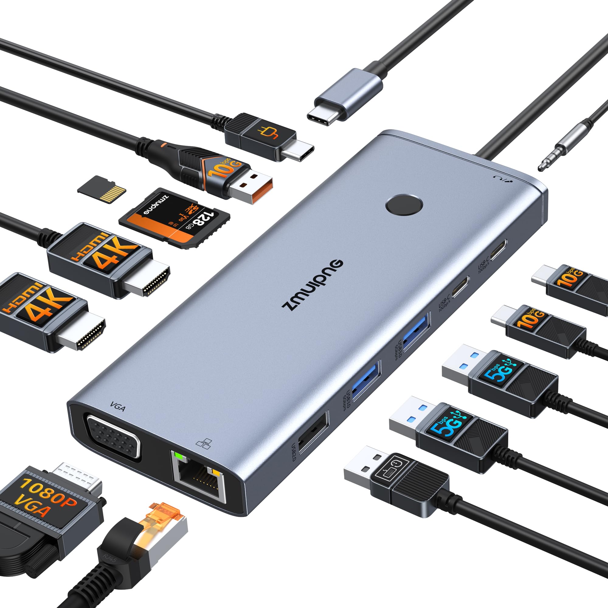 USB C Docking Station Dual Monitor HDMI for Dell HP, Laptop Docking Station USB Type C Hub Multiport Adapter Dongle Thunderbolt 3 USB-C to 2 HDMI,Ethernet,VGA,4 USB,PD,SD/TF,Audio for Lenovo,Surface