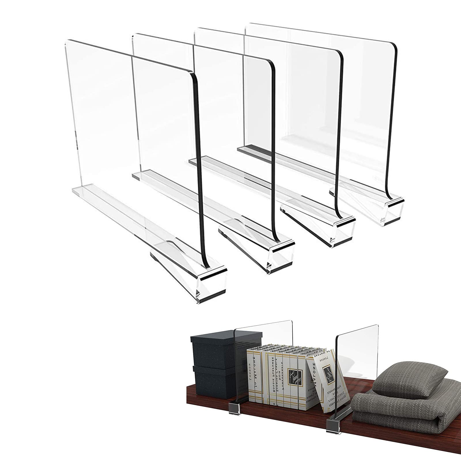 Kalttoy Shelf Dividers 4pcs / set Closet Shelf Separator and Organizer Holder for Home Bedroom Dormitory Closet Board Clear Acrylic Dividers for