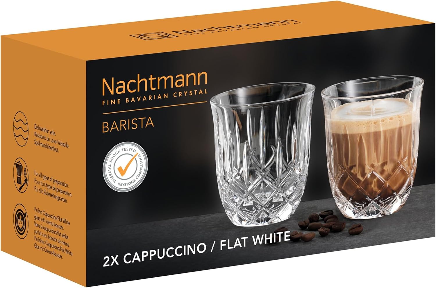 Nachtmann, 2 Piece Cappuccino Set, Flat White Glasses/Cappuccino Glasses, Crystal Glass, 234 ml, Colour, Noblesse Barista, 104897