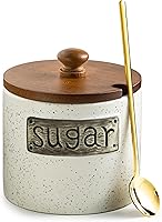 LYEOBOH 15 OZ Ceramic Sugar Bowl with Lid & Spoon - White Farmhouse Sugar Jar for Kitchen Countertop, Coffee Bar & Home Dining