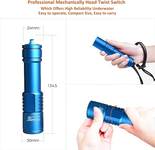 Miniatura 3 de ORCATORCH D520 Luz de buceo de 1000 lúmenes, linterna de buceo compacta IP68, impermeable, linterna de buceo nocturno, luces de buceo submarino con