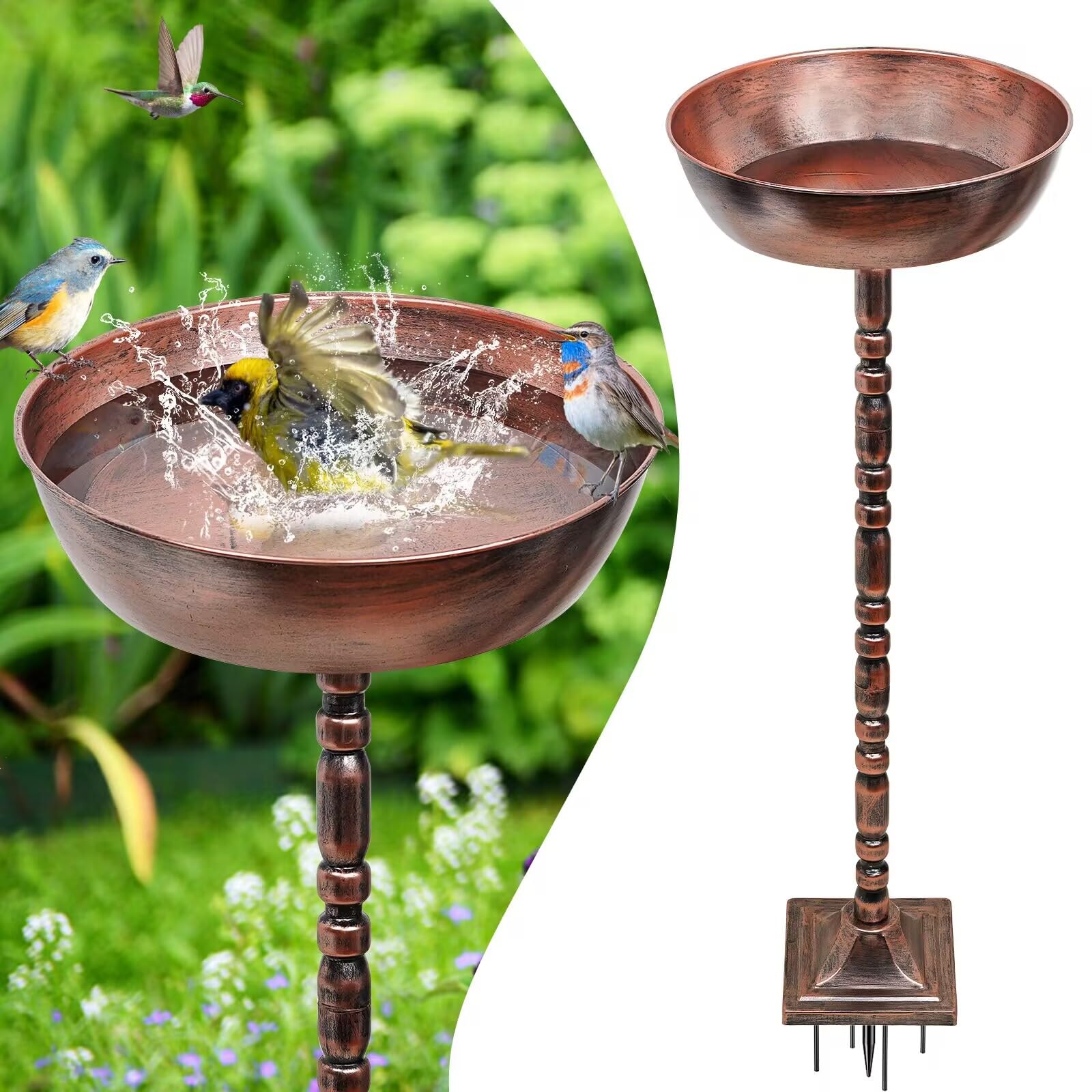 Freistehende Vogeltränke für den Außenbereich, Vintage, Garten, Vogeltränke, Vogeltränke, Vogeltränke, abnehmbare Dekoration, Spa, Vogelfutterstation für Garten, Terrasse, Hof, Rasen (Bronze)