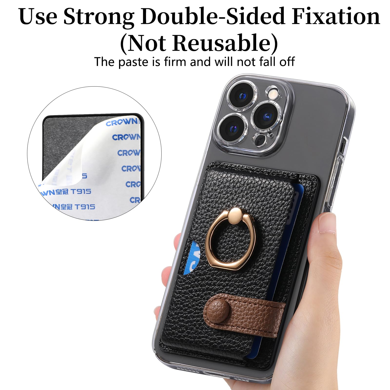 Amazon.com: TopFunny Wallet Stick on Phone Case, Credit Card Holder with  Ring for Back of Phone Cases Flip Leather Wallet Sleeve Pouch Compatible  with iPhone, Samsung Galaxy Android Most Smartphones Black :