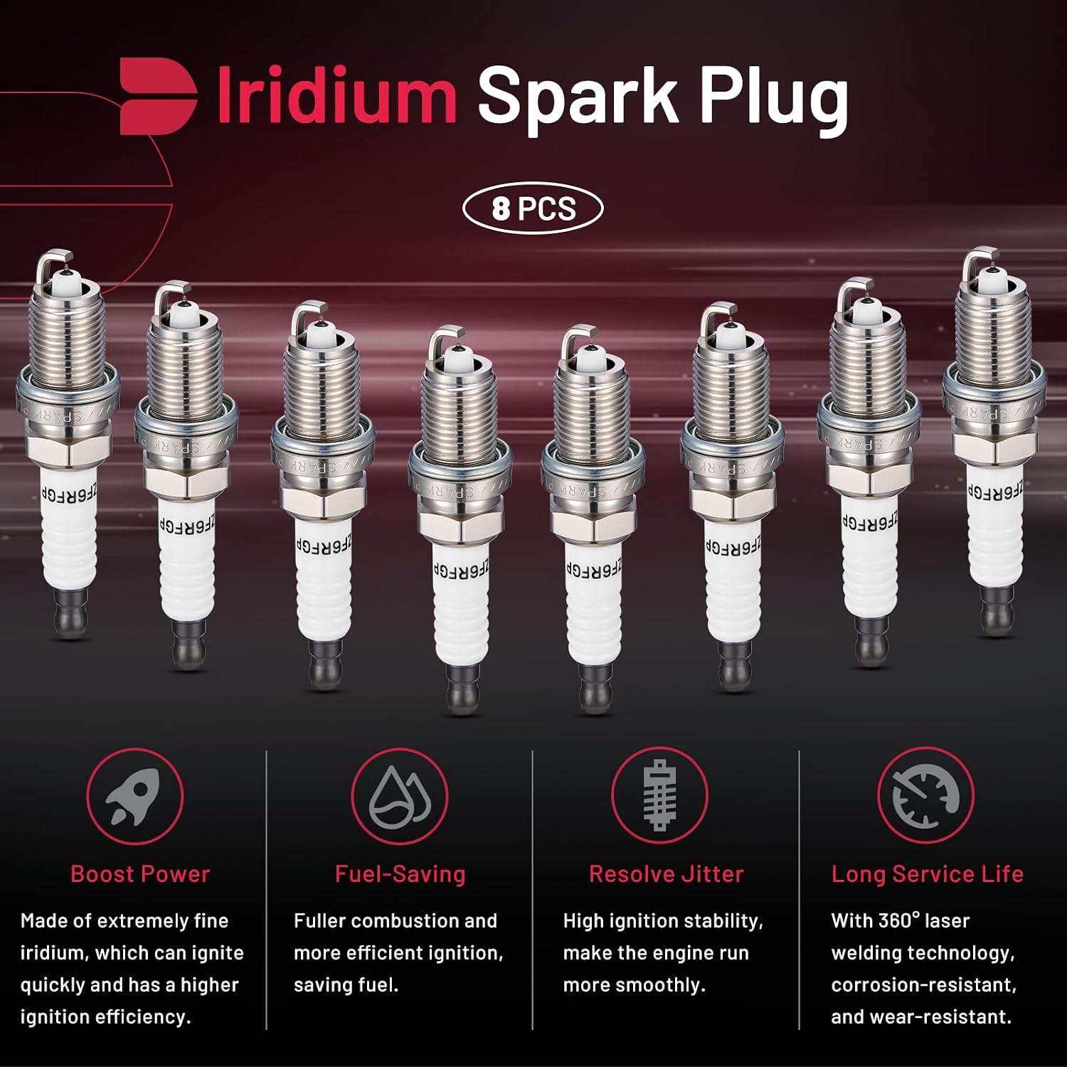 BDFHYK 6441 Iridium Spark Plugs Compatible with Dodge Ram 1500/2500 Van Dakota Durango Nitro,Compatible with Jeep Grand Cherokee Commander,TL EL 2.0L 3.2L 4.8L L4 V6 V8 Replacement for XP5224 Set of 8