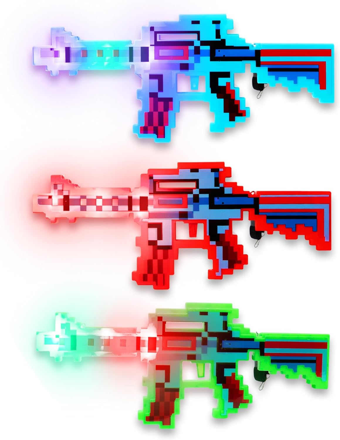 Windy City Novelties LED Light up Pixel Toy Gun - 3 Pack