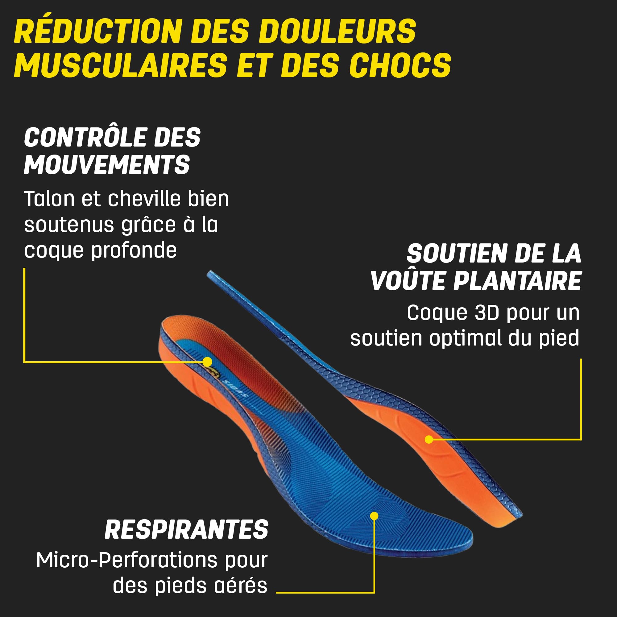 Sidas Semelle Cushioning Gel 3D , forme 3D anatomique
