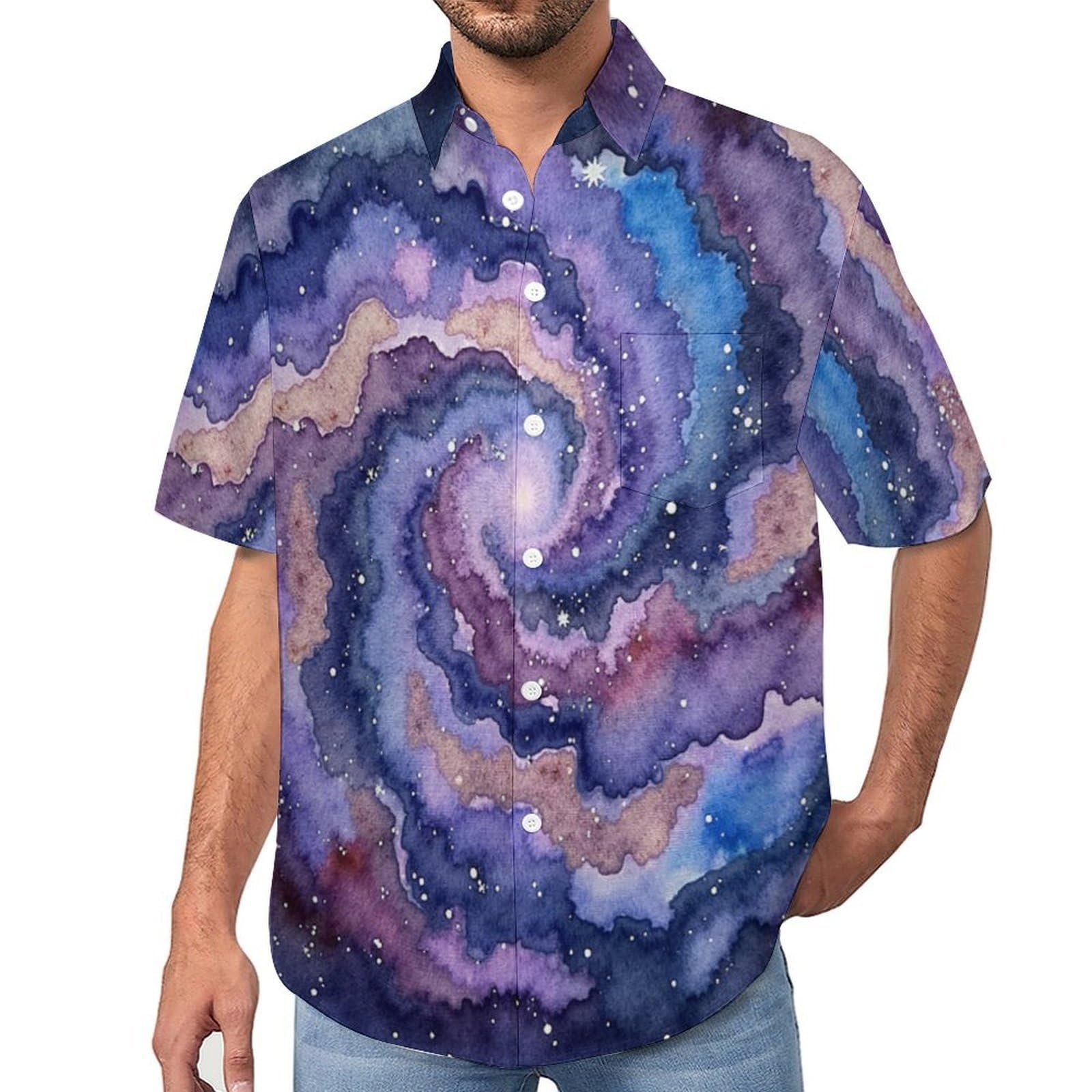 Camicie a Maniche Corte da Uomo - Camicie da Spiaggia con Stampa Galassia A Spirale Acquerello, Funky Estiva Cool Camicia Hawaiana Monopetto Camicia S-7XL