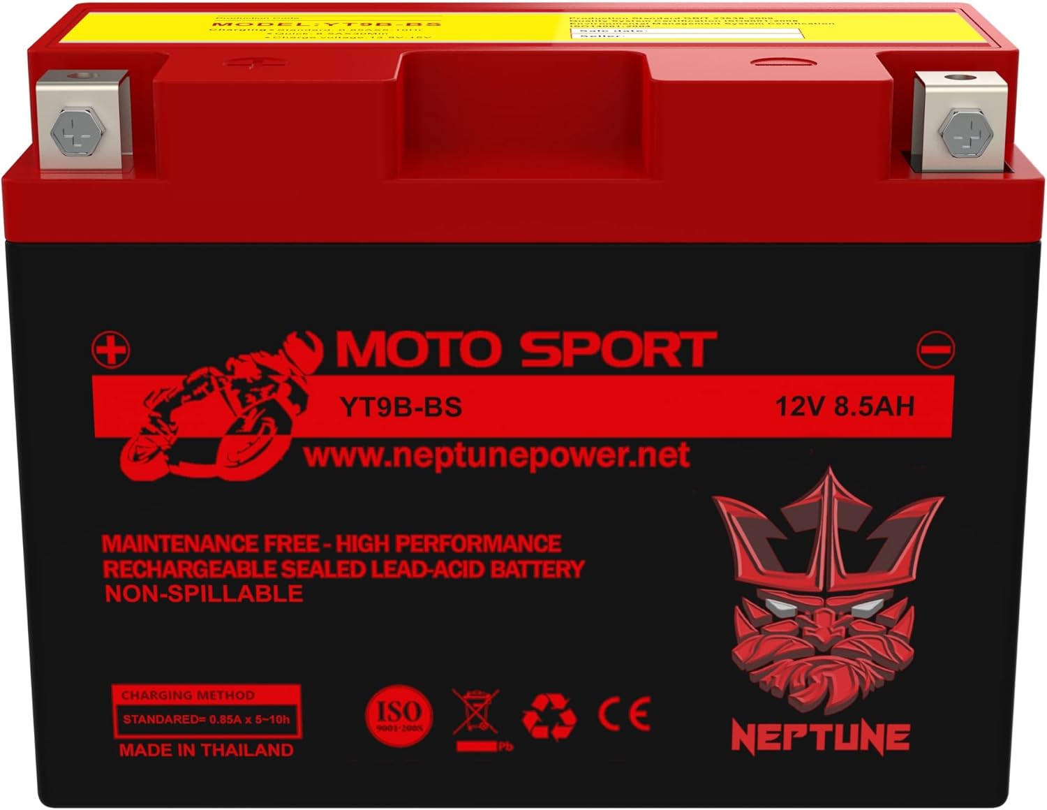 Brand YT9B-BS 12 V 8.5 Ah 120 CCA Maintenance-Free Sealed AGM Powersports Replacement Battery for YT9B-4 Compatible with Yamaha YFM700R Raptor YZF-R6 YP400 Majesty