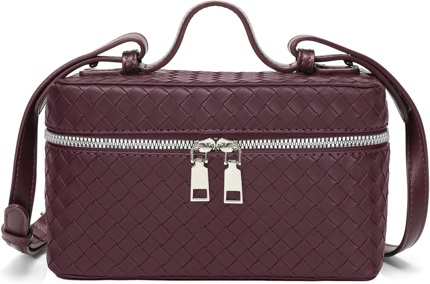 Women’s Top-Handle Handbags Woven Crossbody Bag Leather Shoulder Bag with Adjustable Strap for Daily Use