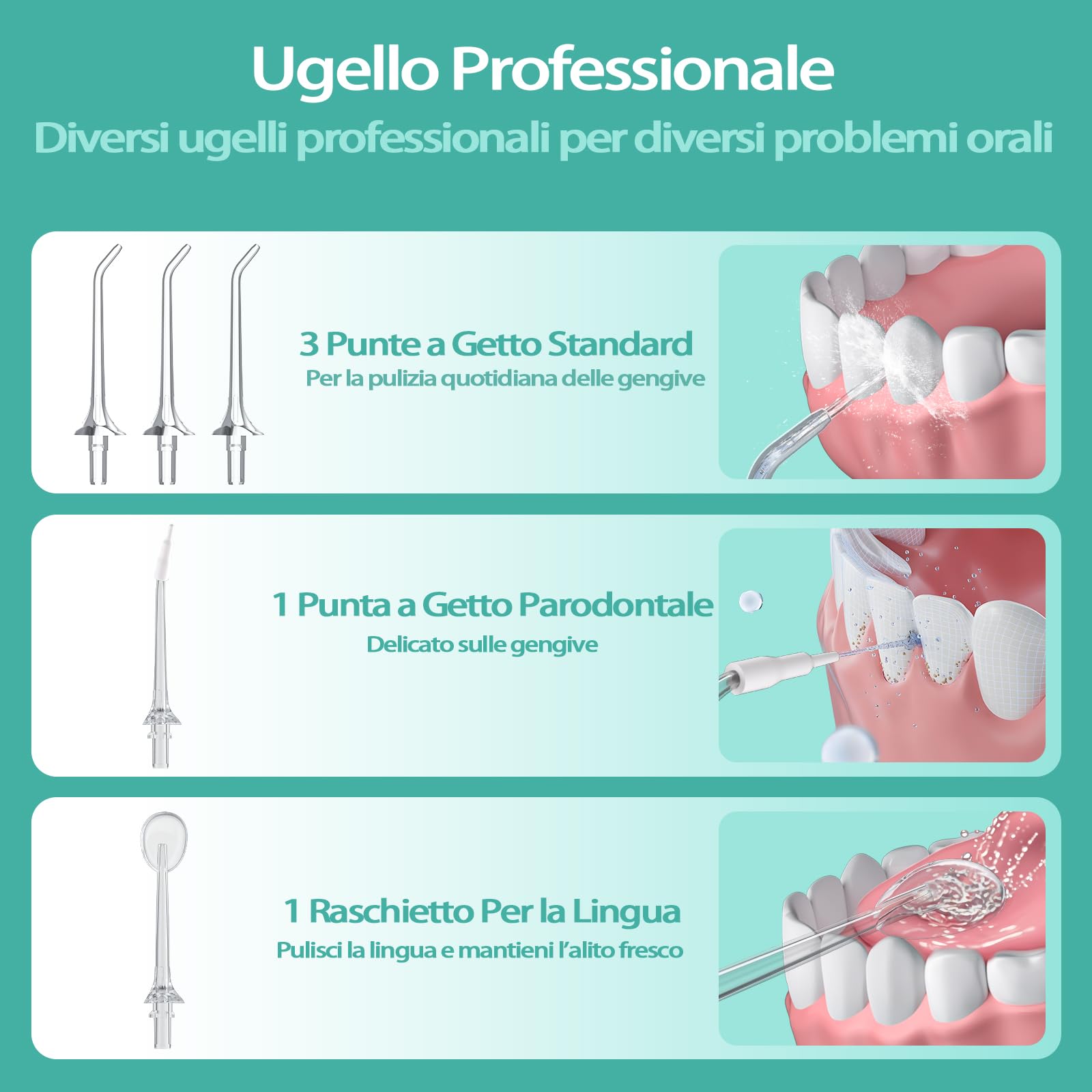 Idropulsore Dentale Portatil, Irrigatore Orale Senza Fili 4 Modalità e 5 Ugelli Ricambio, Water Flosser per Pulizia Giornaliera e Pulizia Profonda, Water Flosser Adatto per Viaggi e Uso Domestico