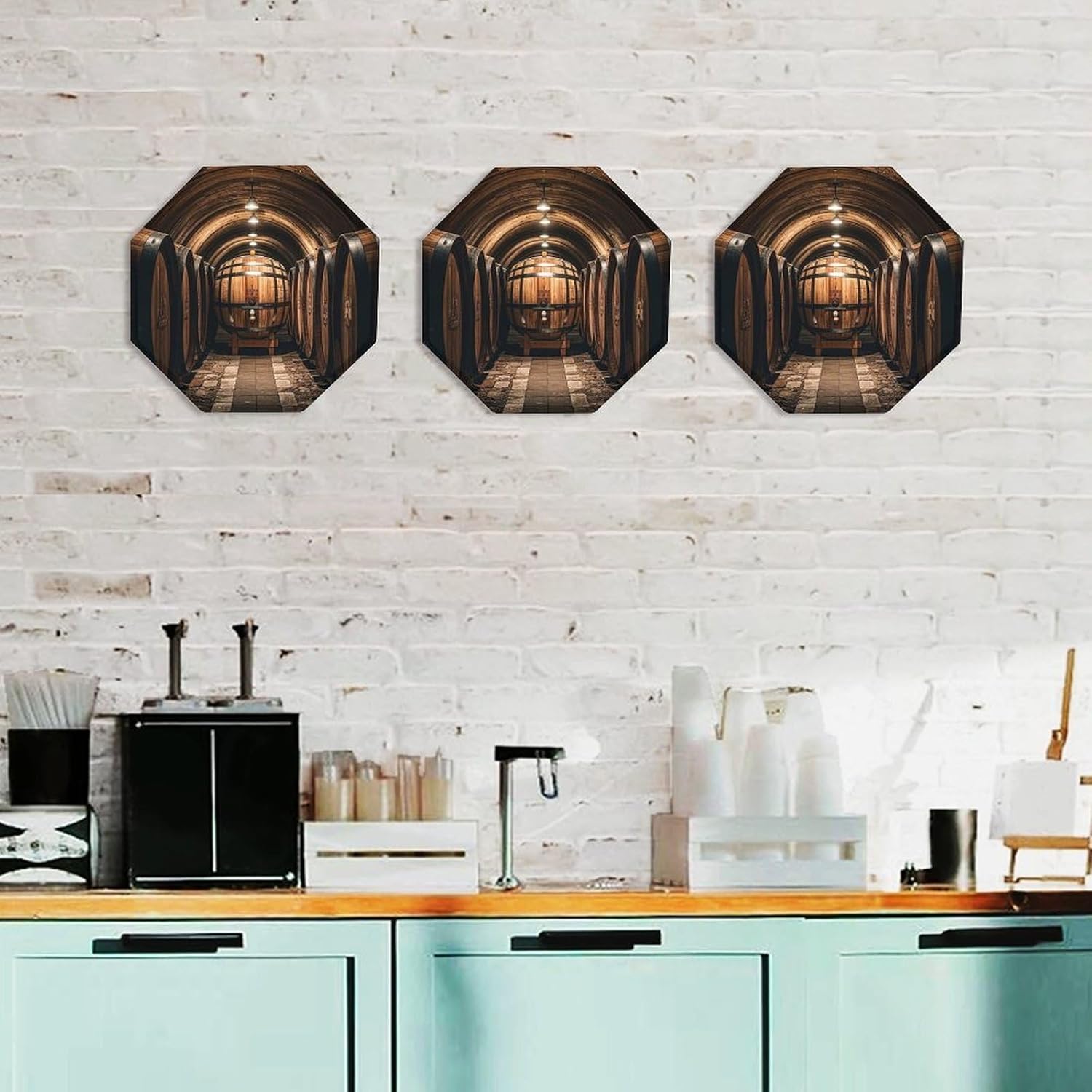 Ctagon Metal Sign for Home, Modern Display Plate for Kitchen, Oak Barrels for Storing Wine Plates Accent Hanging Wall Decorations 3PCS for Living Room, Bedroom, Hallway, Hotel