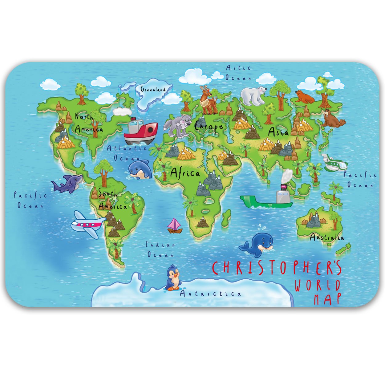 Paper Themes Fun World Map Personalised Educational Placemats For Kids Childrens Named Table Mat