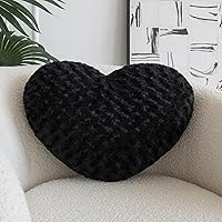 ZCNYCLAM Soft Heart Shaped Throw Pillow - Faux Rabbit Fur Decorative Cushion for Bed Couch Bedroom, Romantic Rose Texture (Black Mini 12.9x9.8")