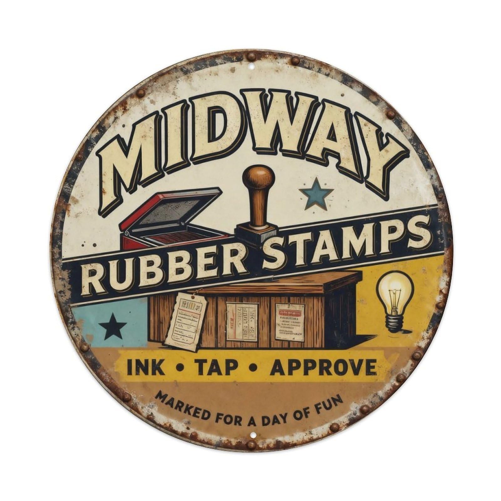 Midway Rubber Stamps Sign Metal Tin Sign Plaque