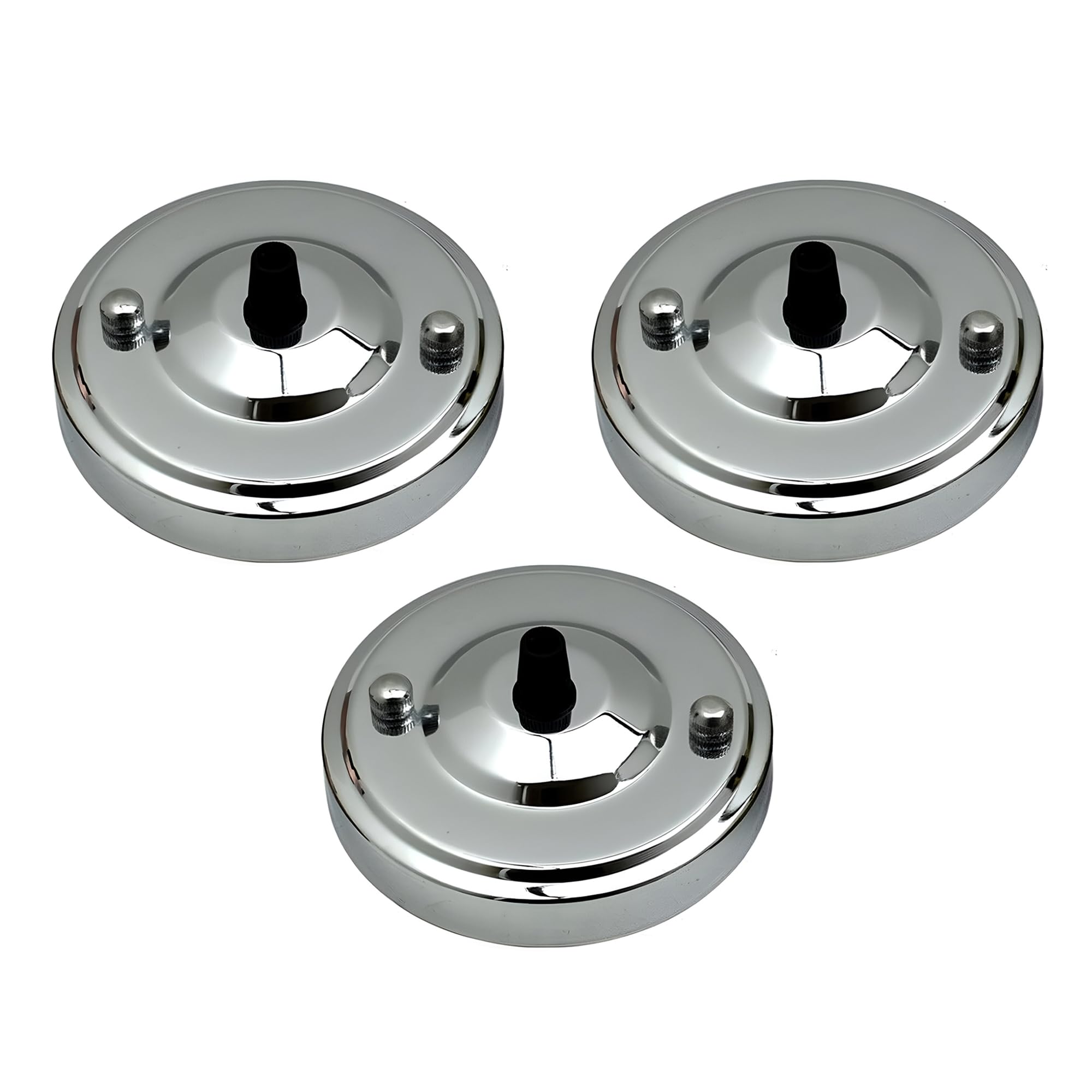 LEDSone Industrial Retro Ceiling Rose 108 mm Pendant Cable Grip Flex Clamp Metal Plate for Light Fitting Hanging Lamp Ceiling Cover Accesories (Chrome - 3 Pack)
