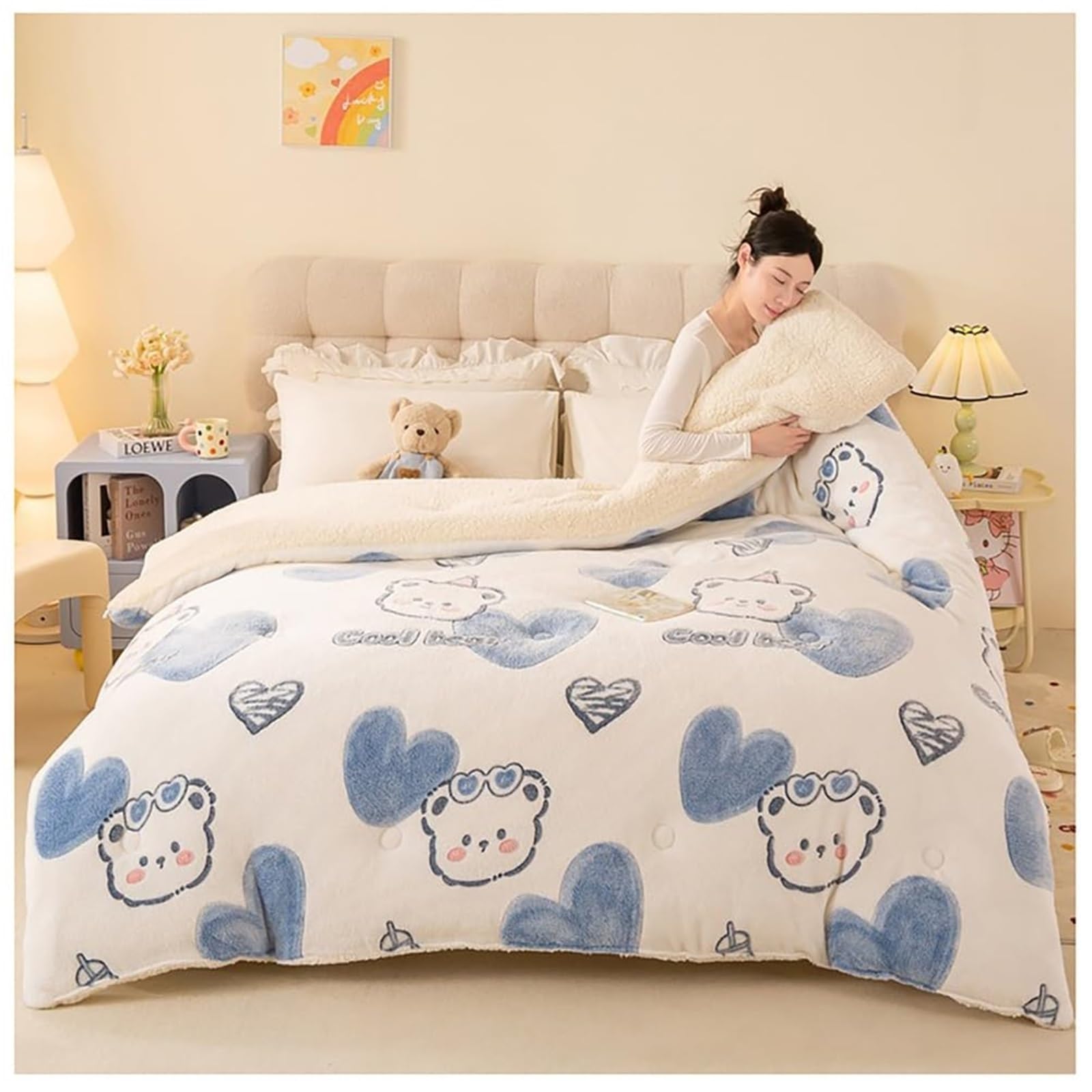 Super Warm Lamb Fleece Quilt, Winter Thickened Blanket, Double Sided Fluffy Plush Quilt, Super Soft Breathable Lightweight Bed Comforter(Color7,150x200cm(2.5KG))