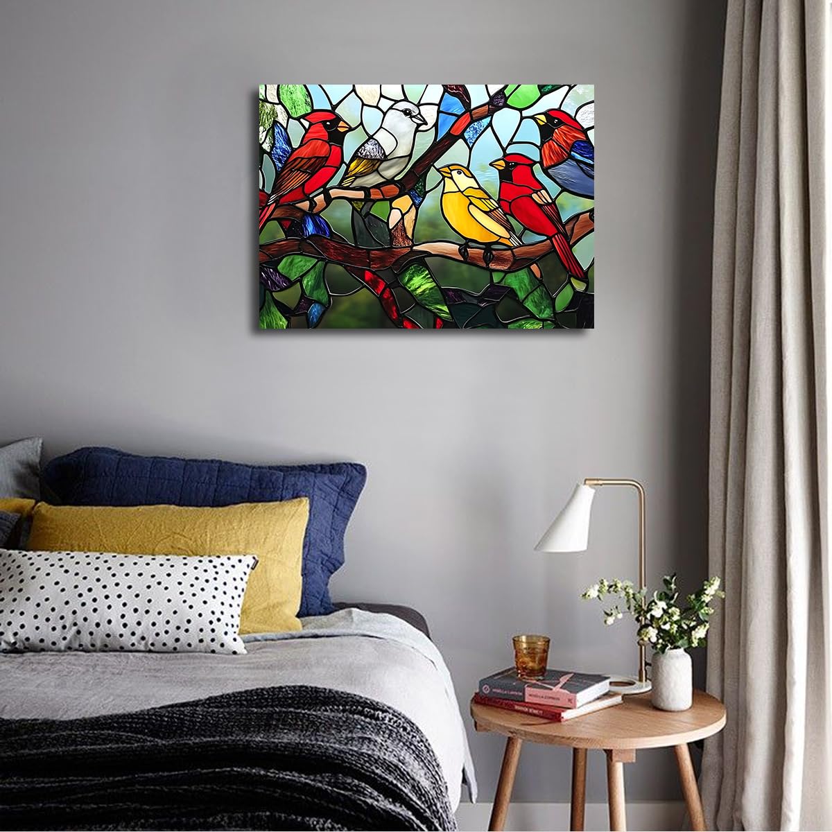 Witraż ptaki obraz na płótnie kardynał fink plakat druk 85 x 110 cm