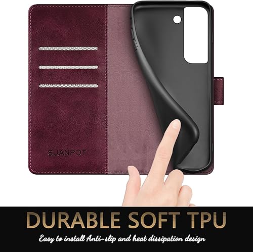 Miniatura 7 de SUANPOT Funda de piel tipo cartera para Samsung Galaxy S22 con bloqueo RFID, tarjetero para tarjetas de crédito, funda de teléfono con tapa tipo