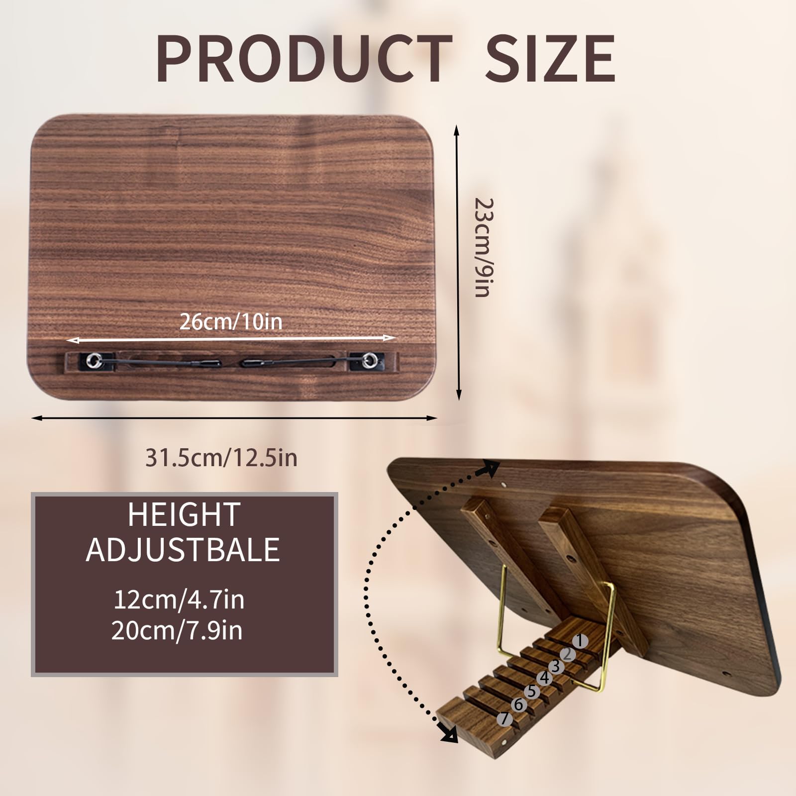 Portable Book Stand for Reading Adjustable Wooden Laptop Stand Foldable Desktop Stand for Cookbook Fits All Books Walnut — view 2